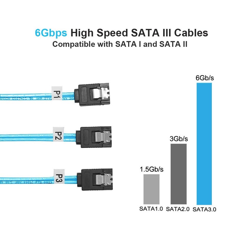 ADCAUDX كابل SATA-III: 24 بوصة، 3 عبوات كابل SATA رفيع مرن 2 قدم مستقيم 6Gbps بيانات مع قفل لتوصيل SSD و HDD ومحركات الأقراص، أزرق (0.6 م) - Image 3